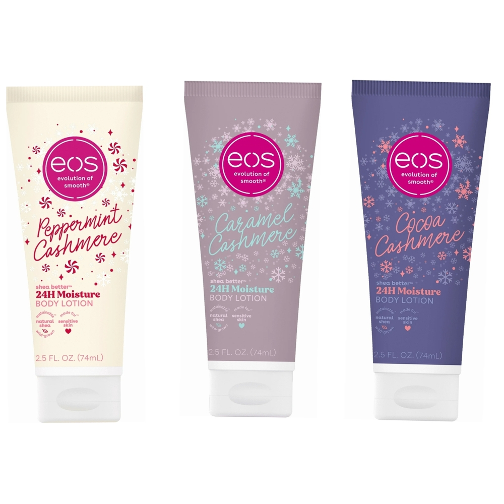 3 EOS Cashmere Body Lotion Set - Peppermint, Caramel, Cocoa- 2.5 oz Each